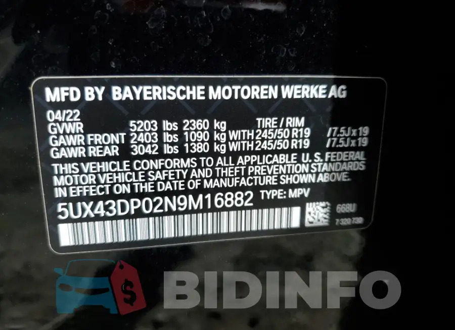 5UX43DP02N9M16882 Photo# 13