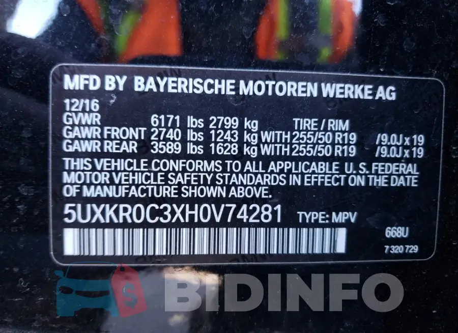 5UXKR0C3XH0V74281 Photo# 13