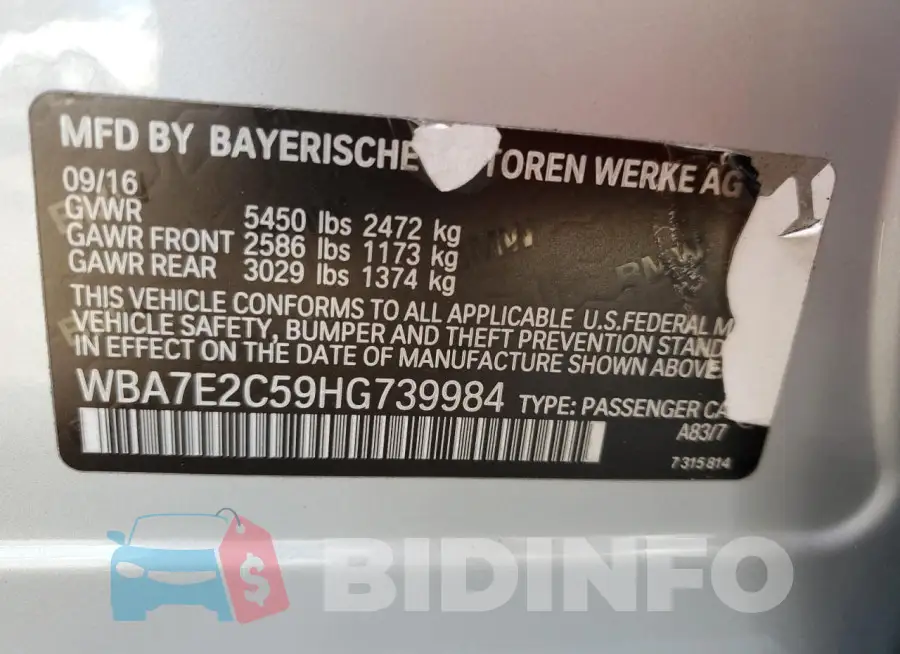 WBA7E2C59HG739984 Photo# 12