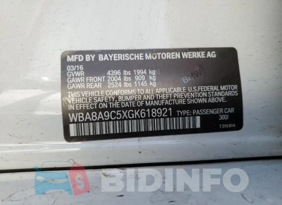WBA8A9C5XGK618921 Photo# 12