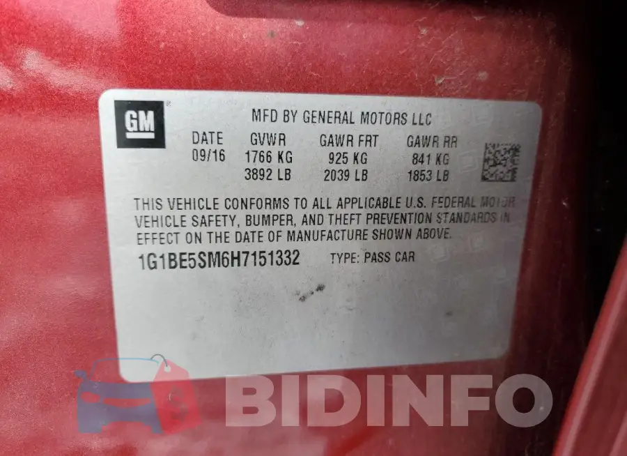 1G1BE5SM6H7151332 Photo# 12
