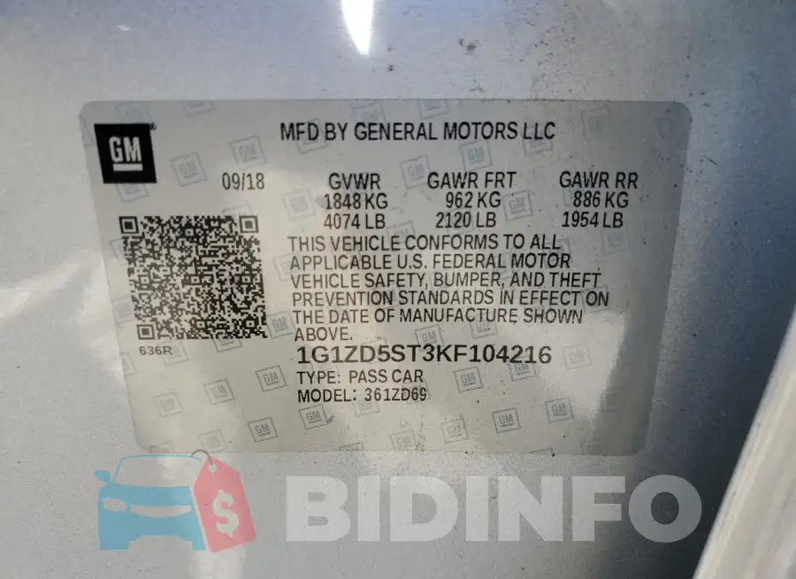 1G1ZD5ST3KF104216 Photo# 12