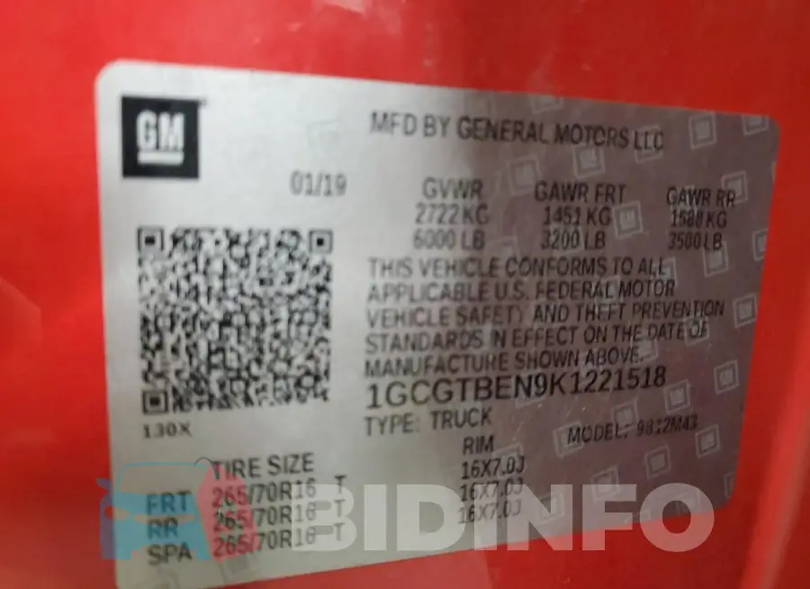 1GCGTBEN9K1221518 Photo# 12