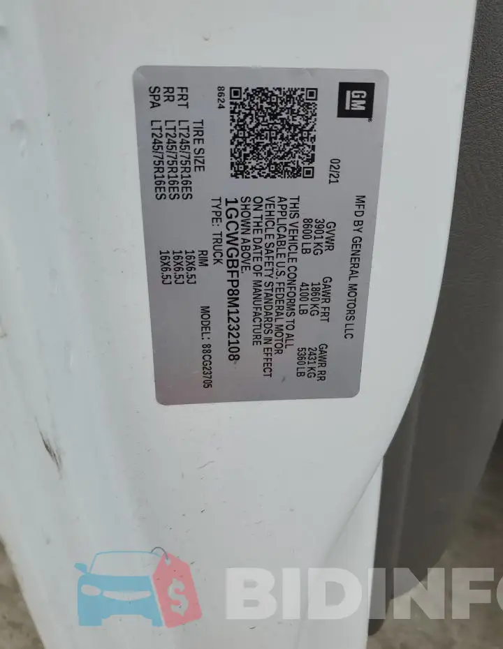 1GCWGBFP8M1232108 Photo# 13