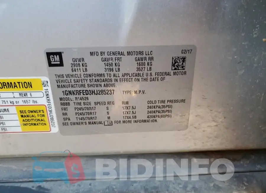 1GNKRFED3HJ285237 Photo# 12