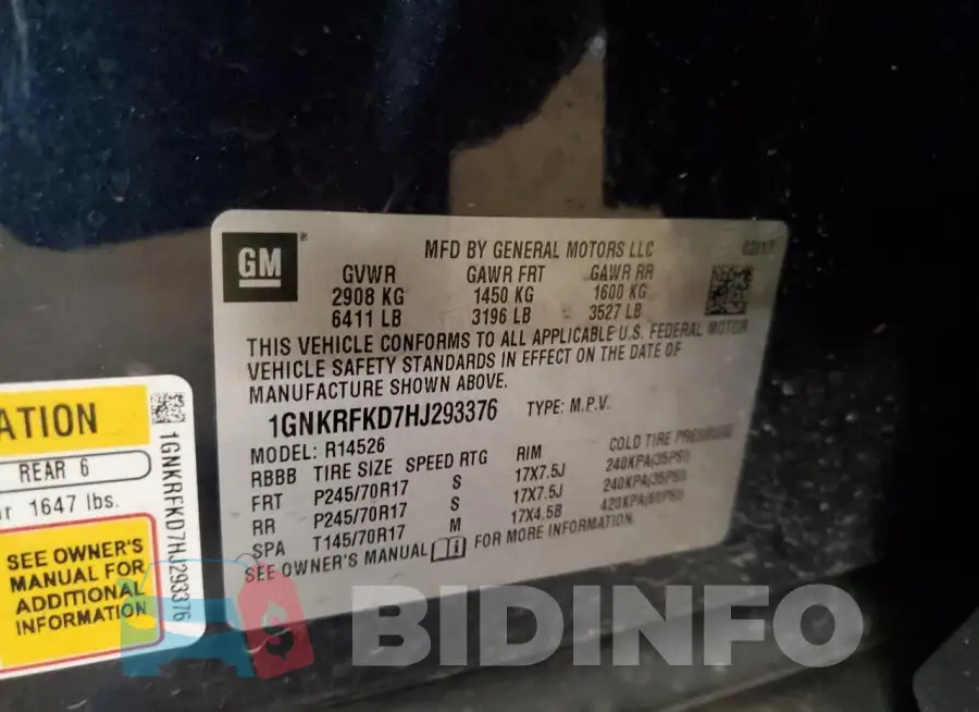 1GNKRFKD7HJ293376 Photo# 14