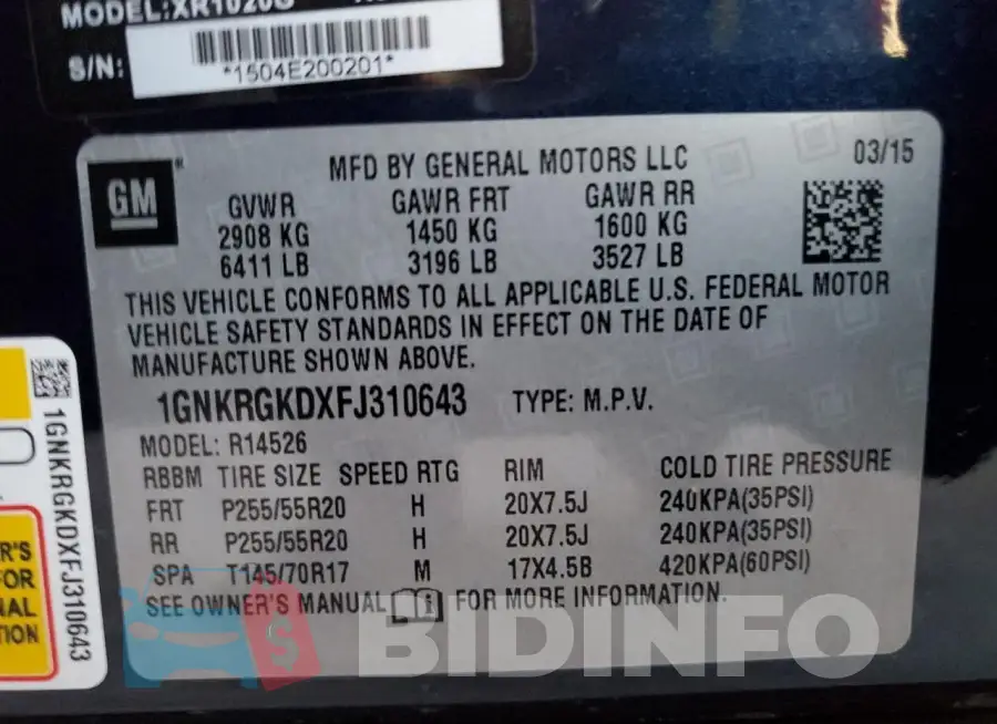 1GNKRGKDXFJ310643 Photo# 13