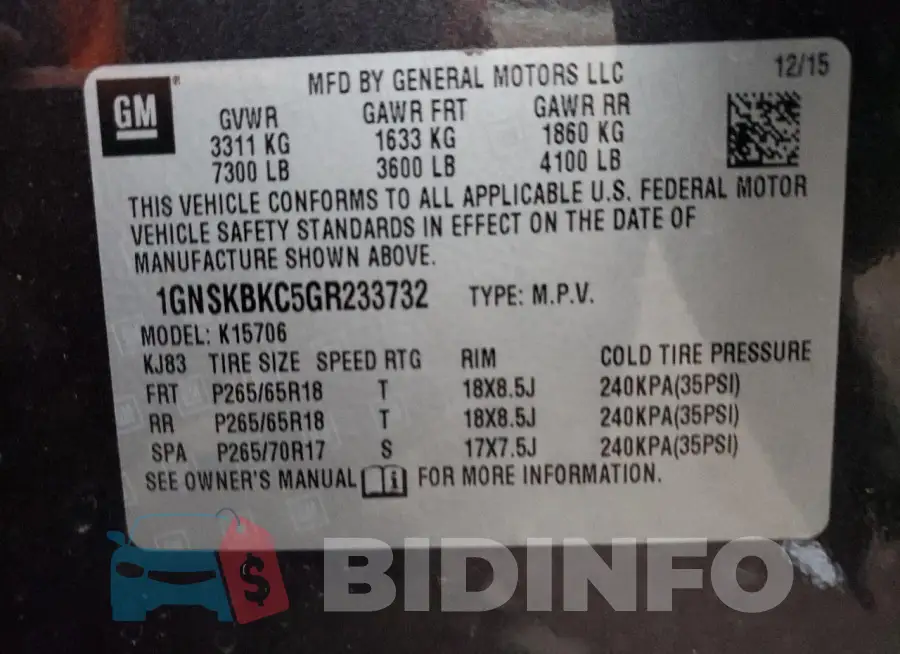 1GNSKBKC5GR233732 Photo# 13