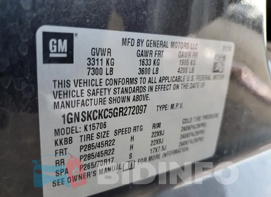 1GNSKCKC5GR272097 Photo# 13