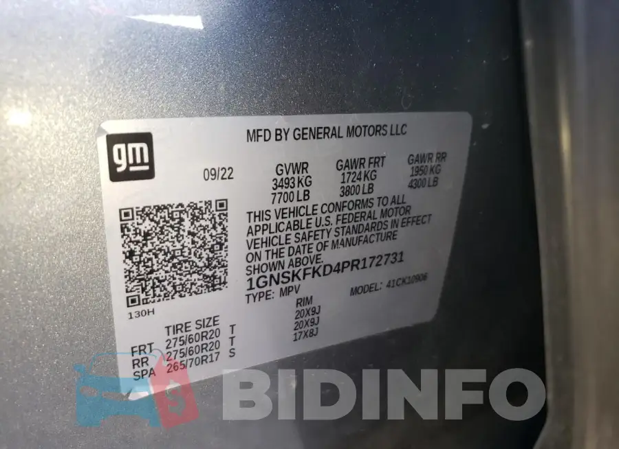 1GNSKFKD4PR172731 Photo# 13