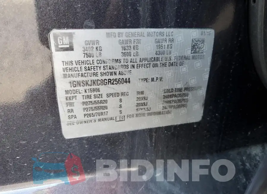 1GNSKJKC8GR256044 Photo# 13