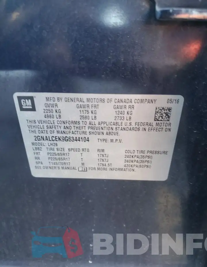 2GNALCEK9G6344104 Photo# 13