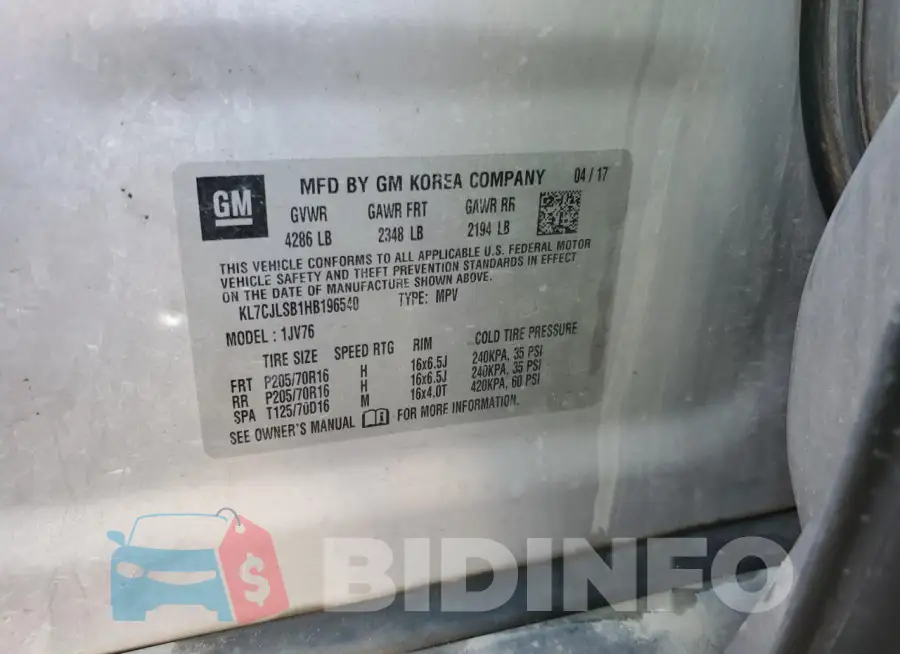 KL7CJLSB1HB196540 Photo# 12