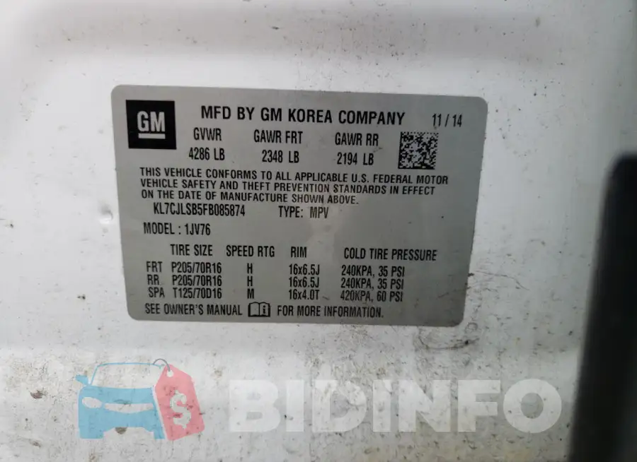 KL7CJLSB5FB085874 Photo# 13