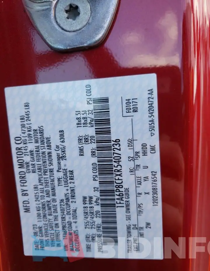 1FA6P8CFXR5407236 Photo# 12