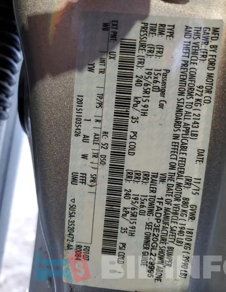 1FADP3E20GL229995 Photo# 13