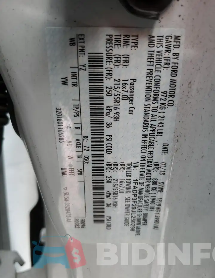 1FADP3F29JL250298 Photo# 12