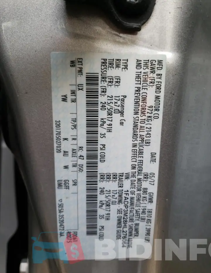 1FADP3M28HL276064 Photo# 12