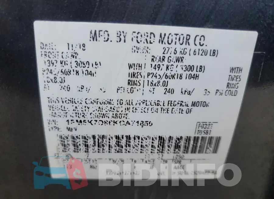 1FM5K7D86KGA71850 Photo# 13