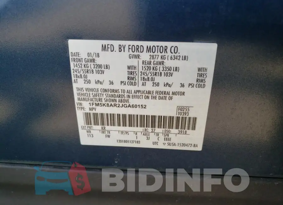 1FM5K8AR2JGA60152 Photo# 13