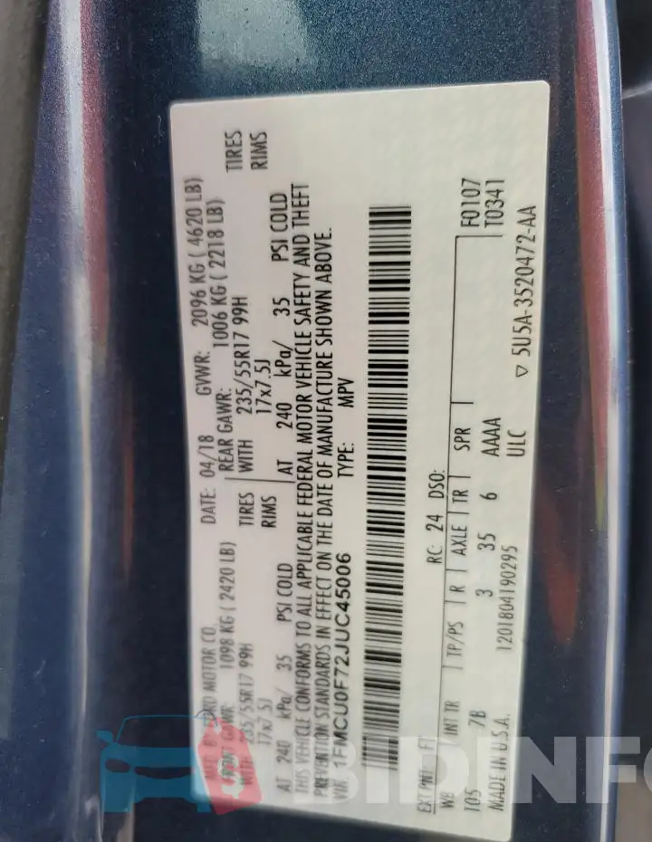 1FMCU0F72JUC45006 Photo# 14