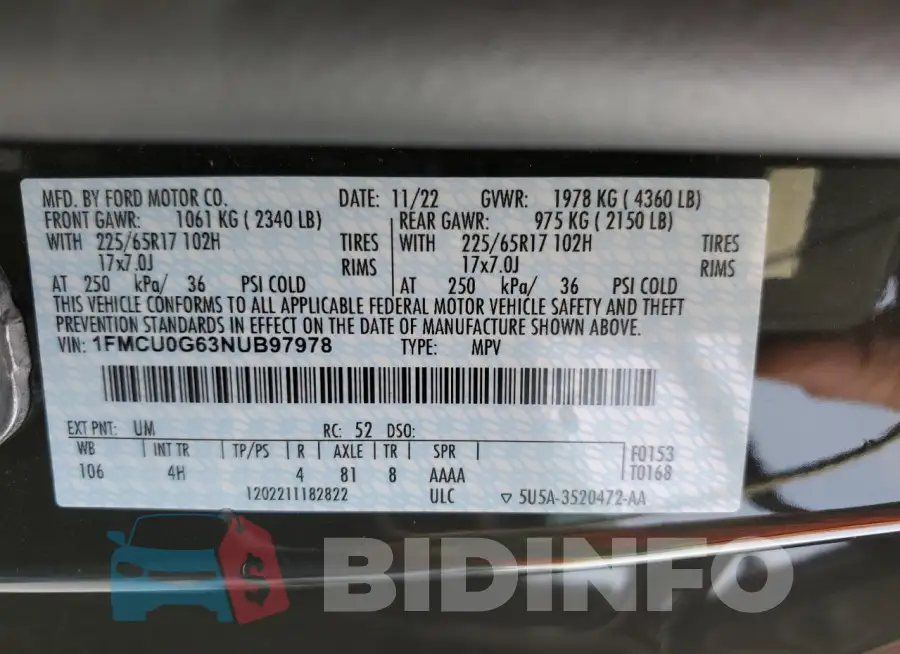 1FMCU0G63NUB97978 Photo# 12