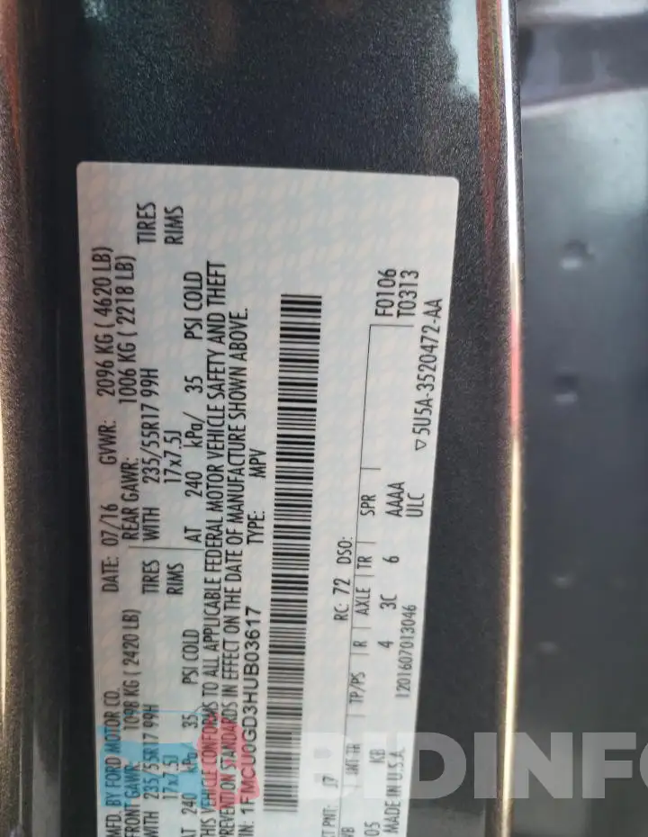 1FMCU0GD3HUB03617 Photo# 13