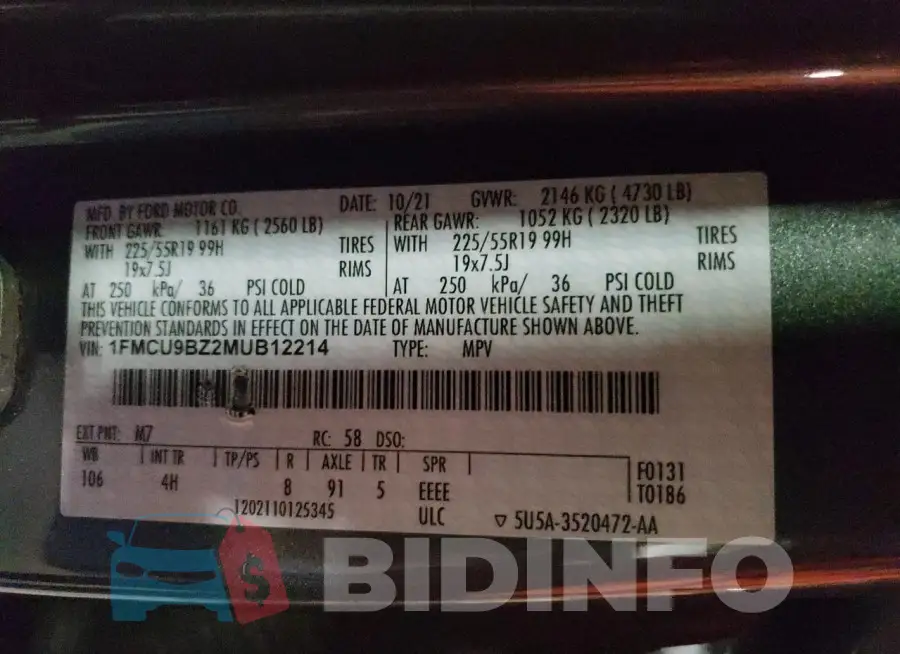 1FMCU9BZ2MUB12214 Photo# 13