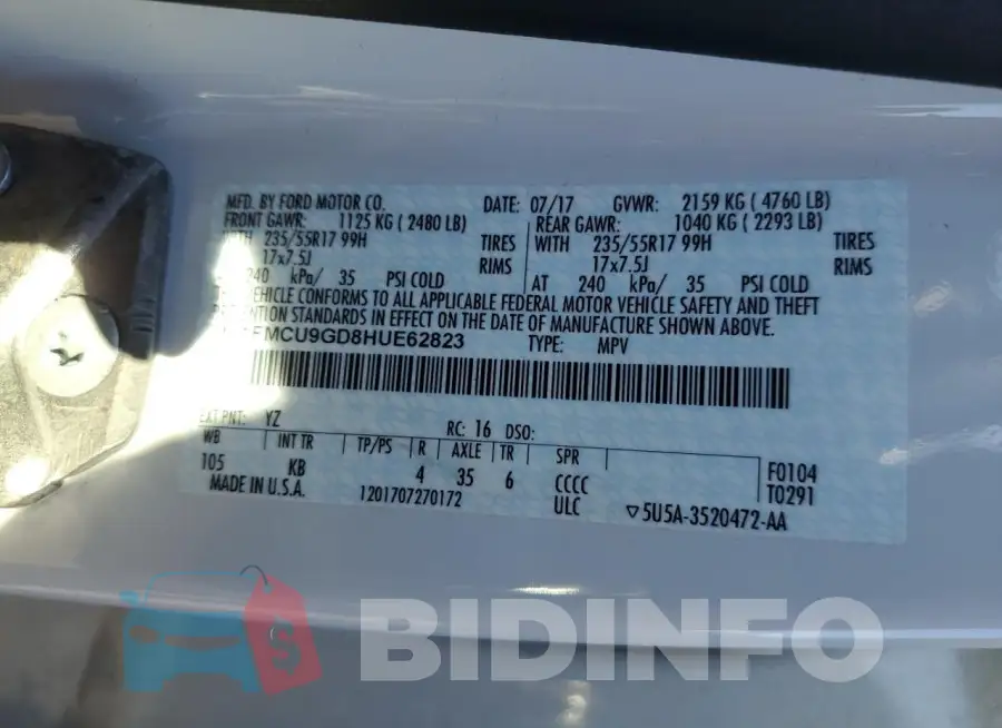 1FMCU9GD8HUE62823 Photo# 12