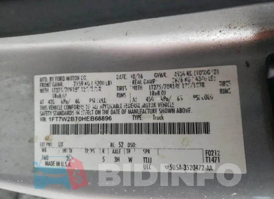 1FT7W2BT0HEB68896 Photo# 12