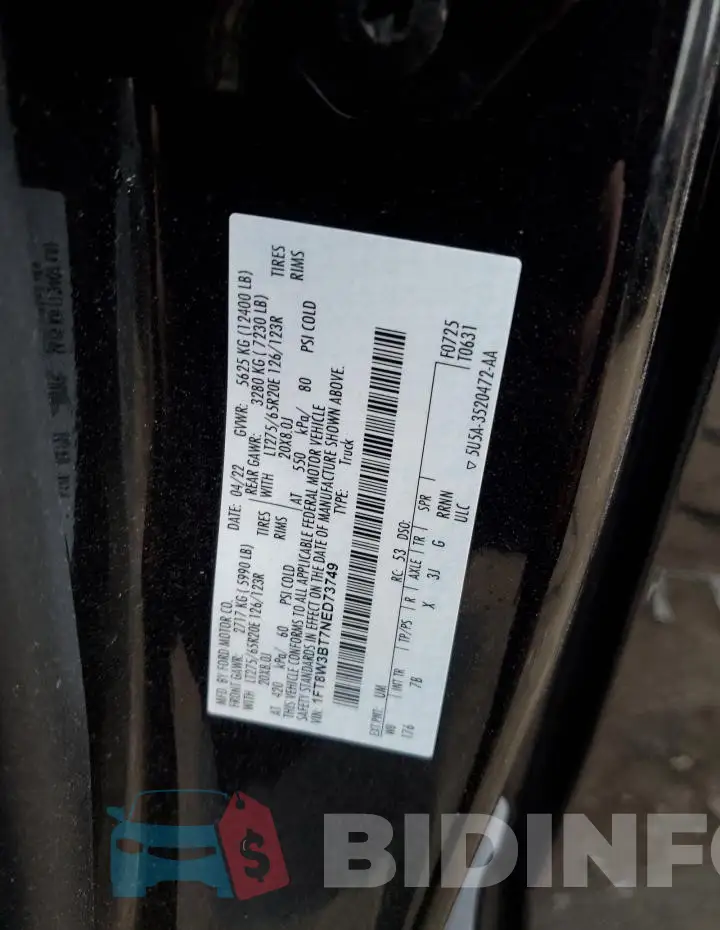 1FT8W3BT7NED73749 Photo# 12