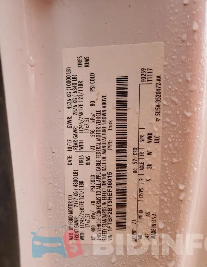 1FTBF2BT5HEF36015 Photo# 12