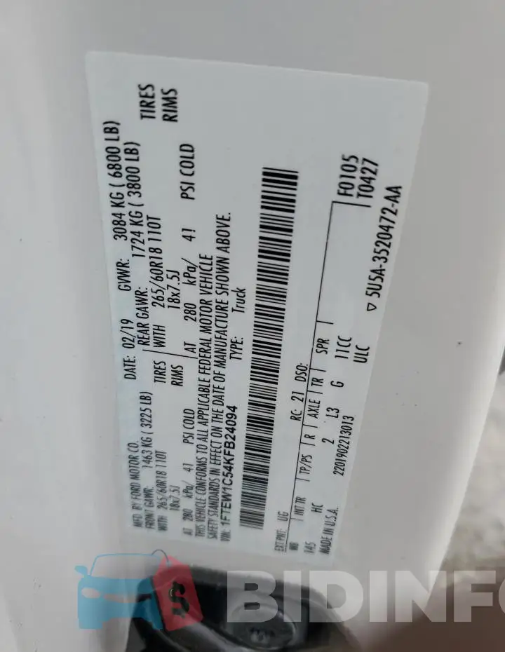 1FTEW1C54KFB24094 Photo# 12