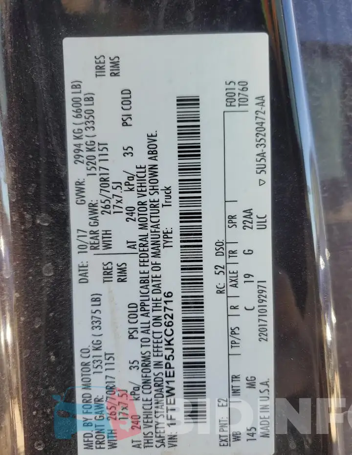 1FTEW1EP5JKC62716 Photo# 12
