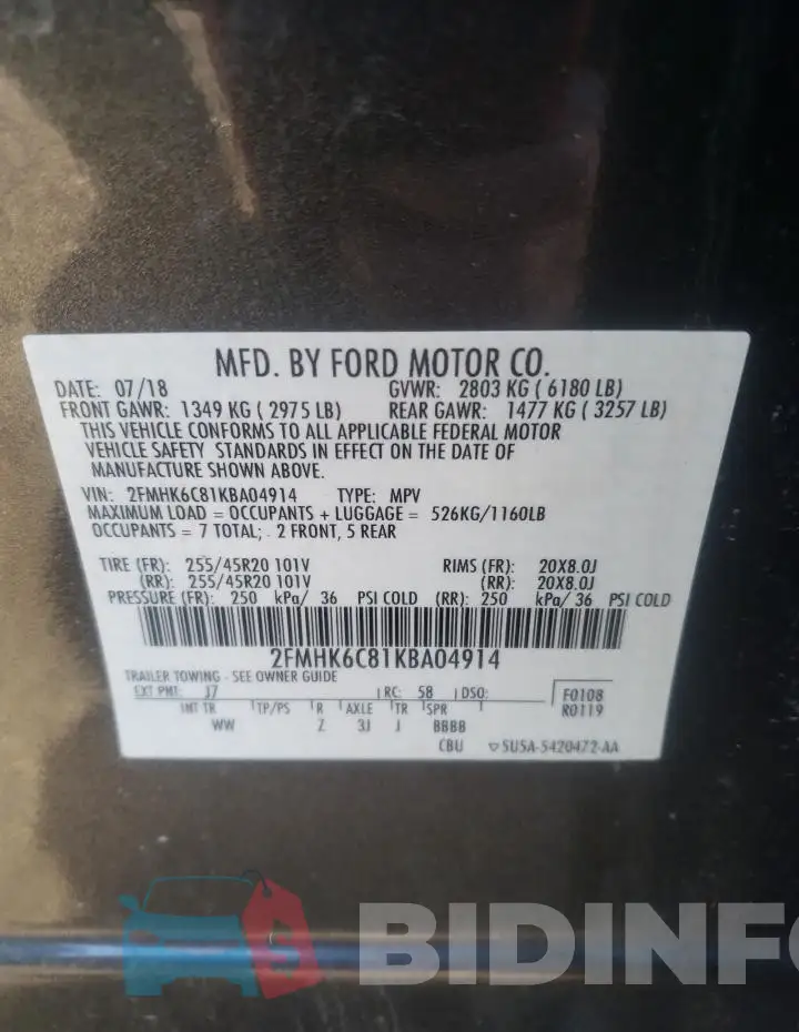 2FMHK6C81KBA04914 Photo# 14