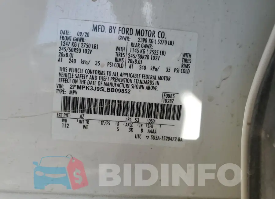 2FMPK3J95LBB09852 Photo# 13