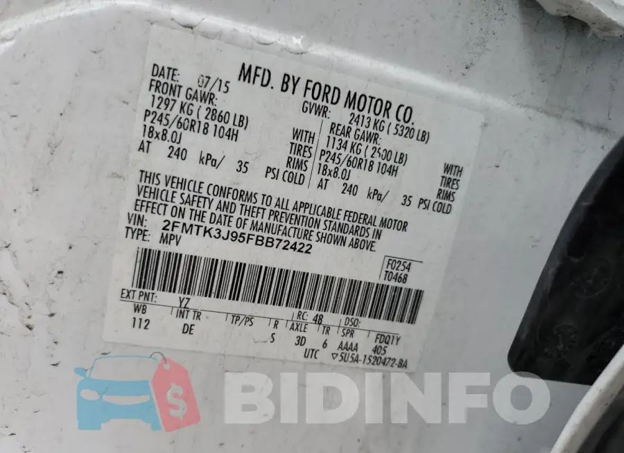 2FMTK3J95FBB72422 Photo# 13