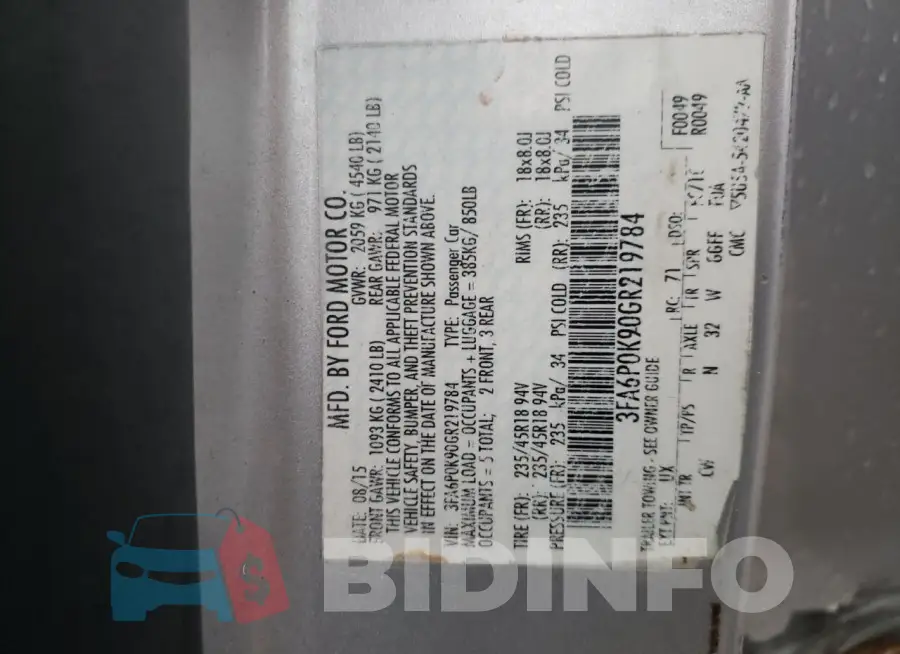 3FA6P0K90GR219784 Photo# 12