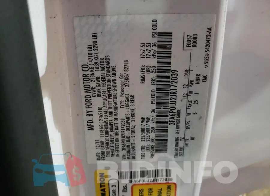 3FA6P0LU2JR172039 Photo# 12