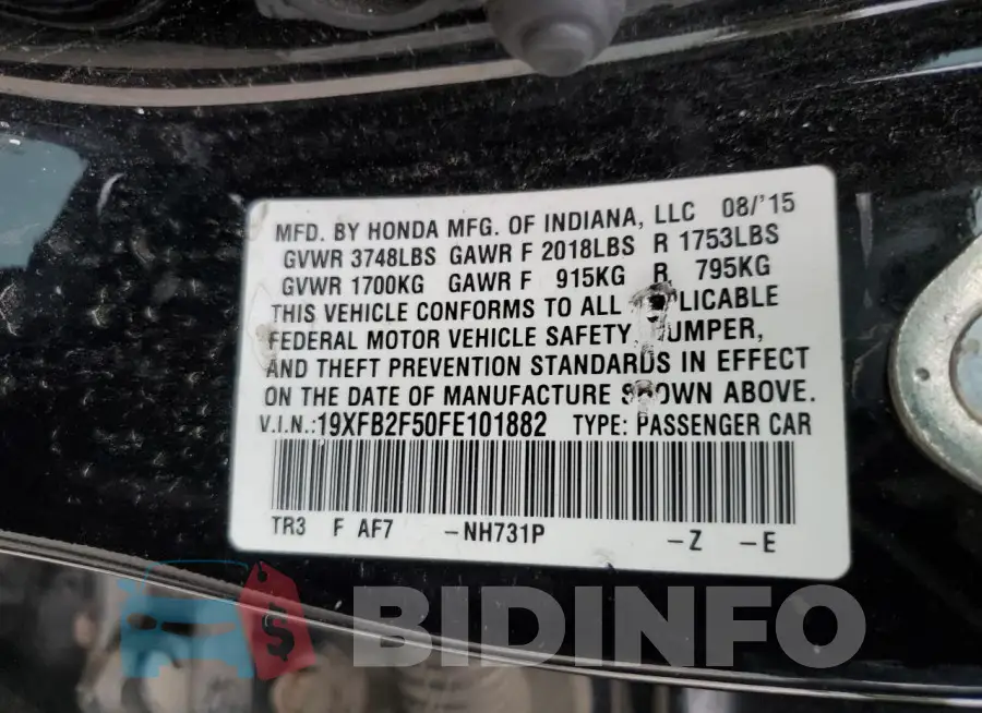 19XFB2F50FE101882 Photo# 12