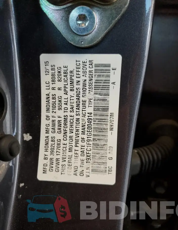 19XFC1F91GE004914 Photo# 12