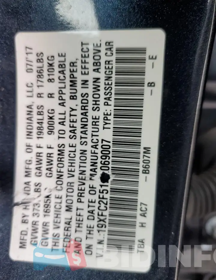19XFC2F51HE069007 Photo# 12