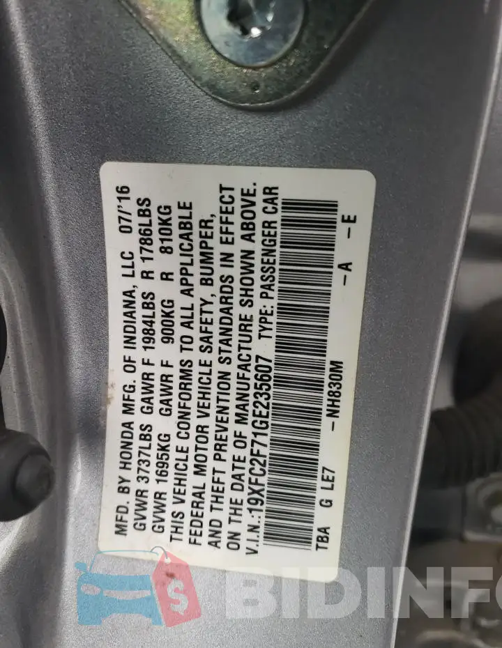 19XFC2F71GE235607 Photo# 12