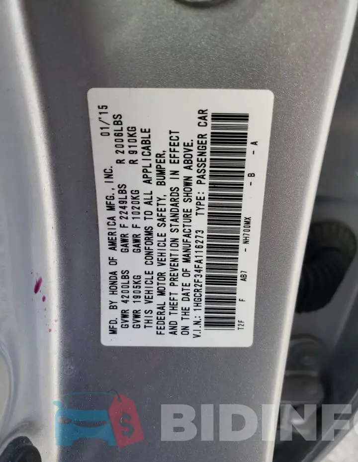 1HGCR2F34FA116273 Photo# 12