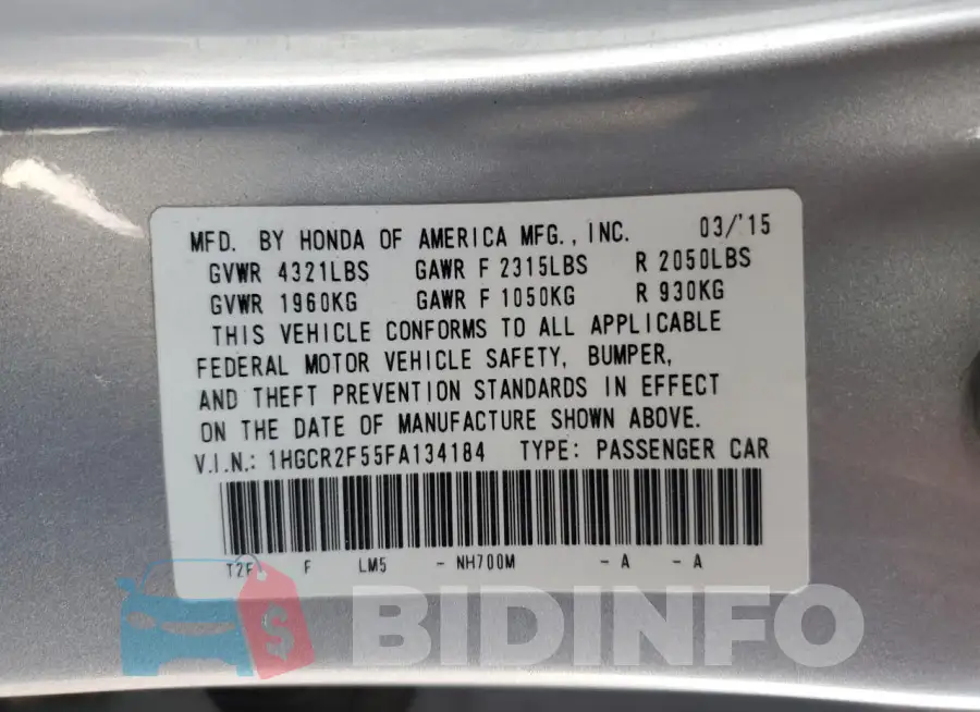 1HGCR2F55FA134184 Photo# 12