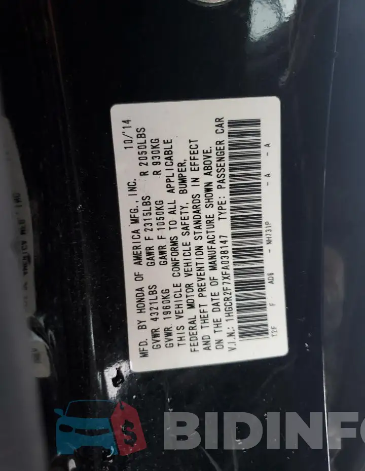 1HGCR2F7XFA038147 Photo# 12