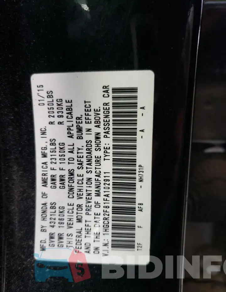 1HGCR2F81FA102911 Photo# 13