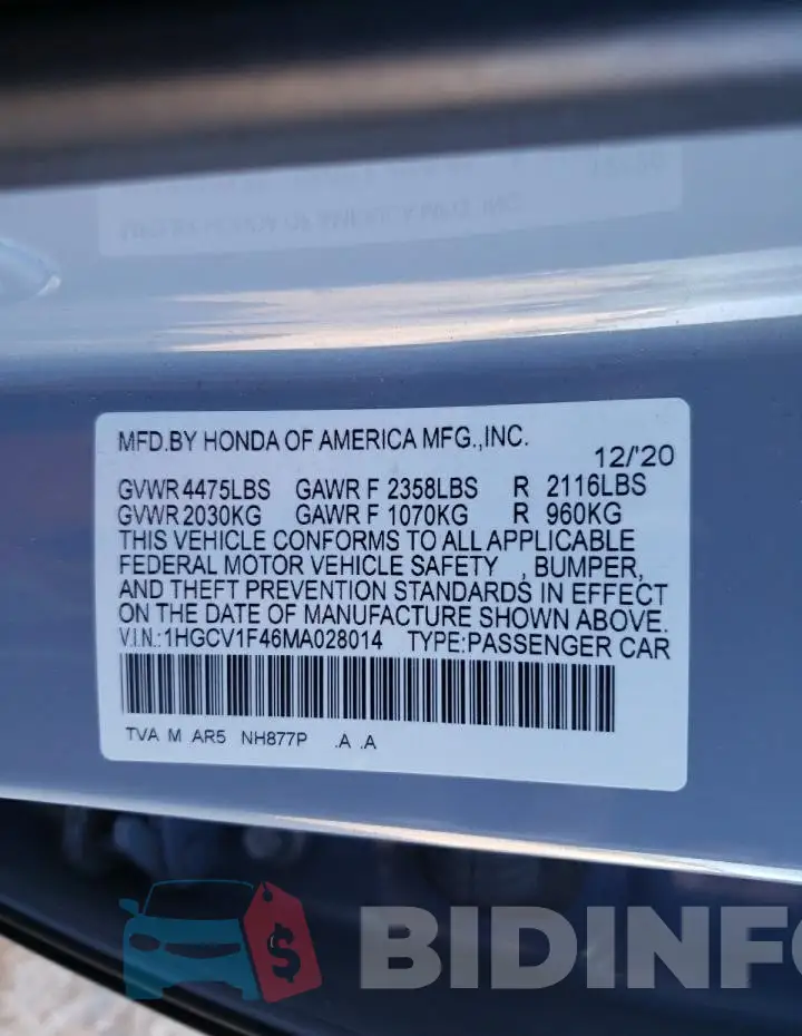 1HGCV1F46MA028014 Photo# 12