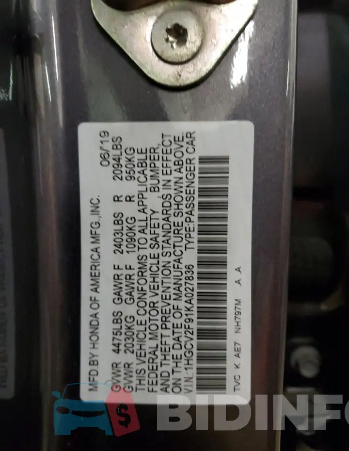 1HGCV2F91KA027836 Photo# 12