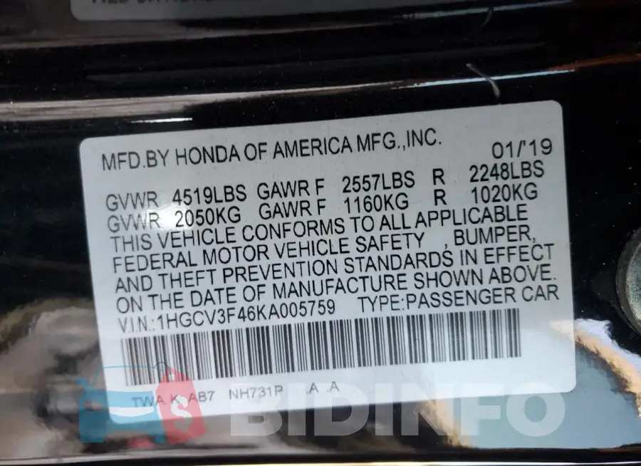 1HGCV3F46KA005759 Photo# 13